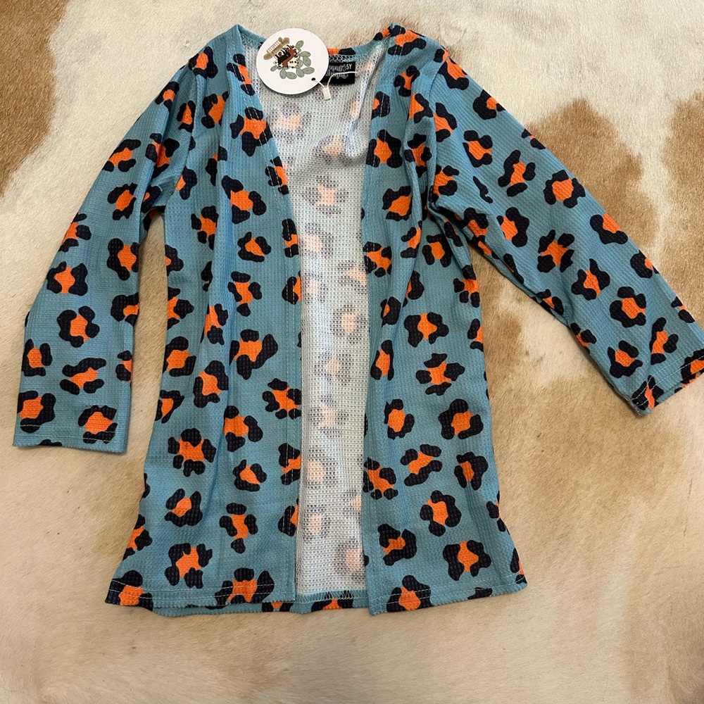 Waffle leopard print cardigan